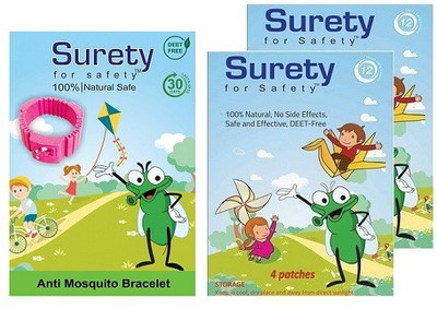 

Surety for Safety Mosquito Repellent Patch 4 (Pack of 2) + Mosquito Repellent Bracelet (Pink)(Pack of 2)