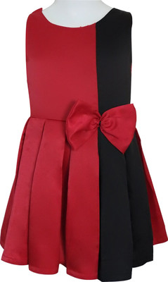 

ShuSamSmith Girls Midi/Knee Length Casual Dress(Maroon, Sleeveless, Maroon & black
