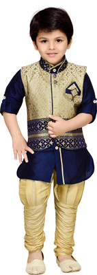 

AJ Dezines Boys Festive & Party Kurta, Waistcoat and Breeches Set(Blue Pack of 1