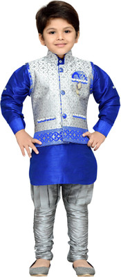 

AJ Dezines Boys Festive & Party Kurta, Waistcoat and Breeches Set(Grey Pack of 1