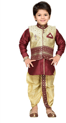 

AJ Dezines Boys Ethnic Jacket, Kurta and Dhoti Pant Set(Maroon Pack of 1