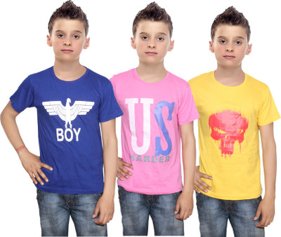 

IndiWeaves Boys Printed Cotton T Shirt(Multicolor, Pack of 3, Blue;pink;yellow