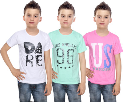 

IndiWeaves Boys Printed Cotton T Shirt(Multicolor, Pack of 3, Green;pink;white