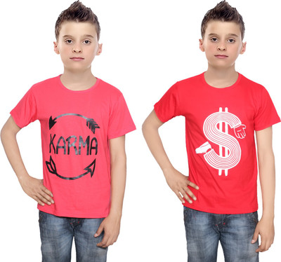 

IndiWeaves Boys Printed Cotton T Shirt(Multicolor, Pack of 2, Red