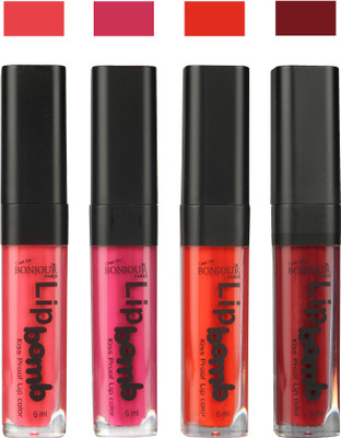 

Bonjour Paris Matte Lipstick(24 ml, Peach-Fuchsia-Fire Orange-Mauve)