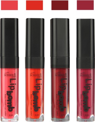 BONJOUR PARIS Matte Lipstick(Peach-Fire Orange-Mauve-Wine, 24 ml)