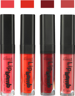 

Bonjour Paris Matte Lipstick(24 ml, Peach-Fire Orange-Mauve-Wild Blush)