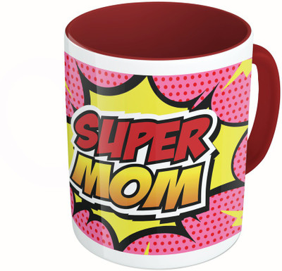 

MiiCreations Printed Two Tone Maroon And White Super Mom Ceramic Mug(325 ml)