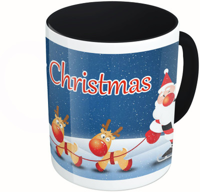 

MiiCreations Printed Two Tone Black And White Marry Christmas Ceramic Mug(325 ml), Multicolor