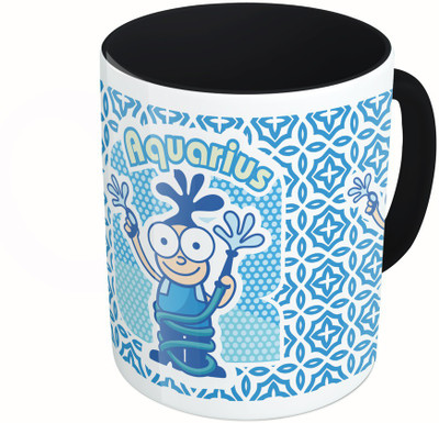 

MiiCreations Printed Two Tone Black And White Zodiac Sign Aquarius Ceramic Mug(325 ml), Multicolor