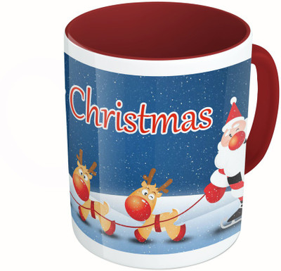 

MiiCreations Printed Two Tone Maroon And White Marry Christmas Ceramic Mug(325 ml)