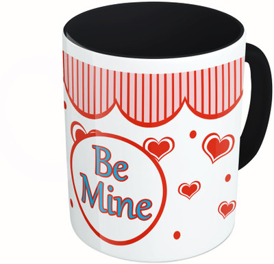 

MiiCreations Printed Two Tone Black And White Be Mine Ceramic Mug(325 ml), Multicolor