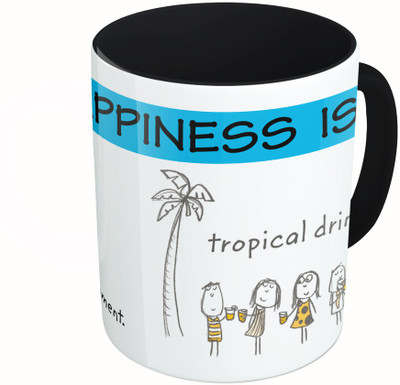 

MiiCreations Printed Two Tone Black And White Happiness Is Living For The Movement Ceramic Mug(325 ml), Multicolor