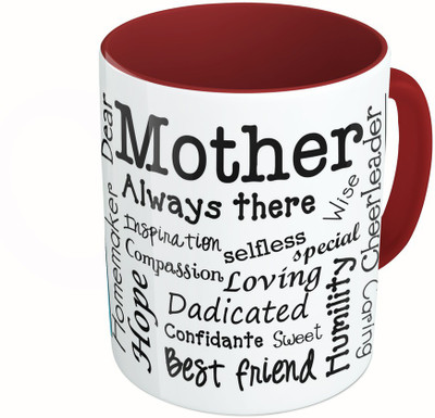 

MiiCreations Printed Two Tone Maroon And White Mother's Day | Mother's Collarge Ceramic Mug(325 ml)
