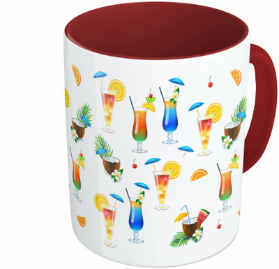 

MiiCreations Printed Two Tone Maroon And White Coctails Pattern Ceramic Mug(325 ml)