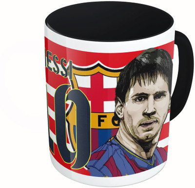 

MiiCreations Printed Two Tone Black And White Messi 10 Ceramic Mug(325 ml), Multicolor