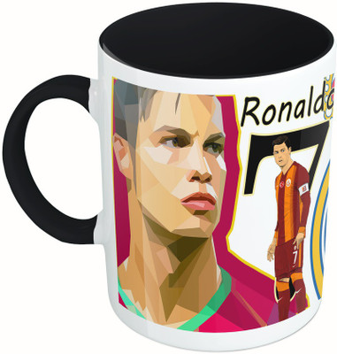 

MiiCreations Printed Two Tone Black And White Ronaldo Football Team Ceramic Mug(325 ml), Multicolor