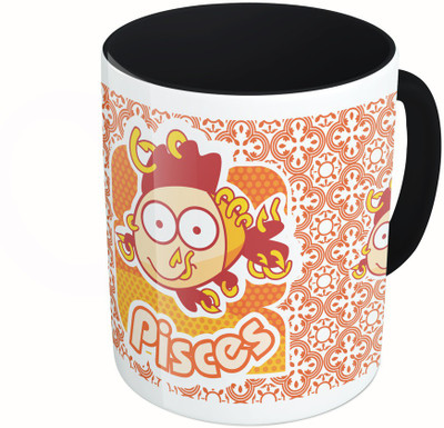 

MiiCreations Printed Two Tone Black And White Zodiac Sign Pisces Ceramic Mug(325 ml), Multicolor