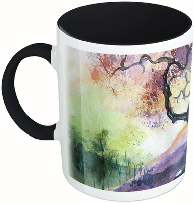 

MiiCreations Printed Two Tone Black And White Water Colour Secenery Ceramic Mug(325 ml), Multicolor