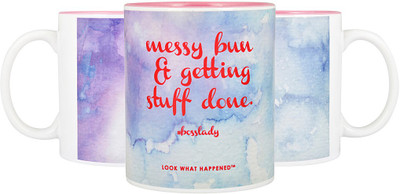 

LOOK WHAT HAPPENED MUG - MESSYBUN-BOSSLADY - 1 Ceramic Mug(350 ml), Multicolor