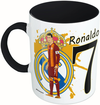 

MiiCreations Printed Two Tone Black And White Ronaldo Football Club Ceramic Mug(325 ml), Multicolor