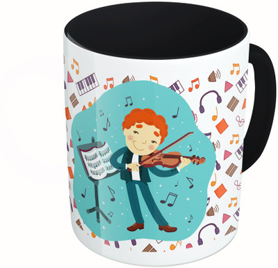 

MiiCreations Printed Two Tone Black And White Music Ceramic Mug(325 ml), Multicolor