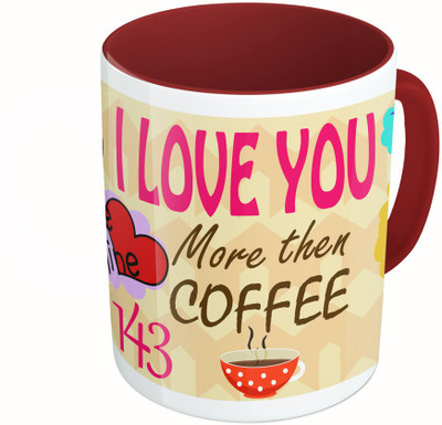 

MiiCreations Printed Two Tone Maroon And White Valentine Collarge Ceramic Mug(325 ml)