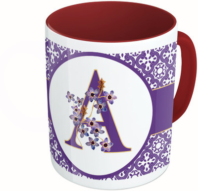 

MiiCreations Printed Two Tone Maroon And White Alphabet Letter "A" Ceramic Mug(325 ml)