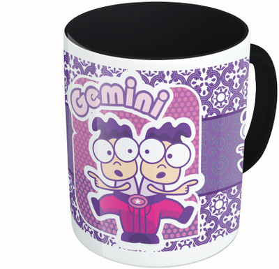 

MiiCreations Printed Two Tone Black And White Zodiac Sign Gemini Ceramic Mug(325 ml), Multicolor