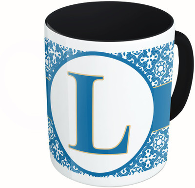 

MiiCreations Printed Two Tone Black And White Alphabet Letter "L" Ceramic Mug(325 ml), Multicolor