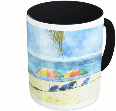

MiiCreations Printed Two Tone Black And White Goa Beach Painting Ceramic Mug(325 ml), Multicolor
