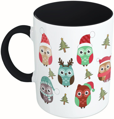 

MiiCreations Printed Two Tone Black And White Merry Christmas Décor Ceramic Mug(325 ml), Multicolor