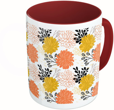 

MiiCreations Printed Two Tone Maroon And White Flowers Pattern Ceramic Mug(325 ml)