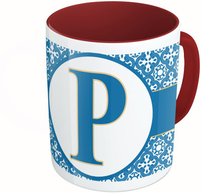 

MiiCreations Printed Two Tone Maroon And White Alphabet Letter "P" Ceramic Mug(325 ml)
