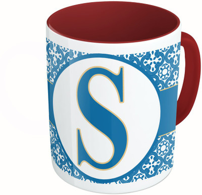 

MiiCreations Printed Two Tone Maroon And White Alphabet Letter "S" Ceramic Mug(325 ml)