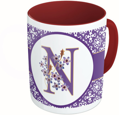 

MiiCreations Printed Two Tone Maroon And White Alphabet Letter "N" Ceramic Mug(325 ml)