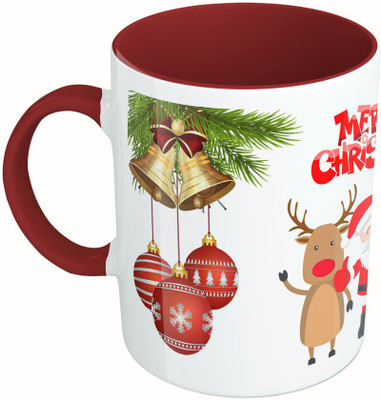 

MiiCreations Printed Two Tone Maroon And White Merry Christmas Greetings Ceramic Mug(325 ml)