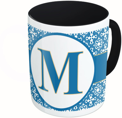 

MiiCreations Printed Two Tone Black And White Alphabet Letter "M" Ceramic Mug(325 ml), Multicolor