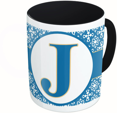 

MiiCreations Printed Two Tone Black And White Alphabet Letter "J" Ceramic Mug(325 ml), Multicolor
