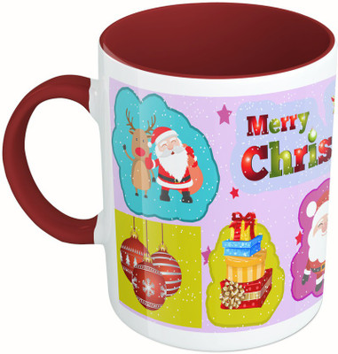 

MiiCreations Printed Two Tone Maroon And White Christmas Wishes Ceramic Mug(325 ml)