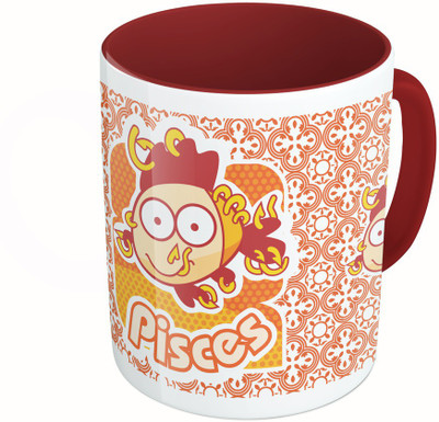 

MiiCreations Printed Two Tone Maroon And White Zodiac Sign Pisces Ceramic Mug(325 ml)