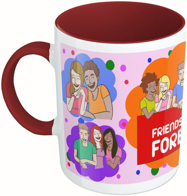 

MiiCreations Printed Two Tone Maroon And White Friends Forever Ceramic Mug(325 ml)