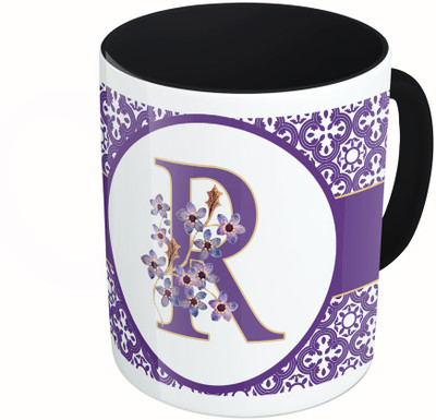 

MiiCreations Printed Two Tone Black And White Alphabet Letter "R" Ceramic Mug(325 ml), Multicolor