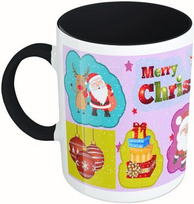 

MiiCreations Printed Two Tone Black And White Christmas Wishes Ceramic Mug(325 ml), Multicolor