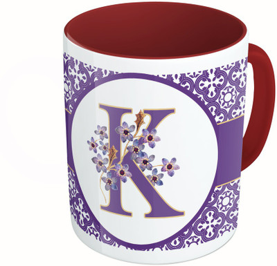 

MiiCreations Printed Two Tone Maroon And White Alphabet Letter "K" Ceramic Mug(325 ml)