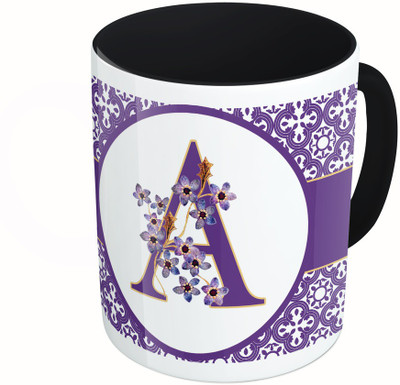 

MiiCreations Printed Two Tone Black And White Alphabet Letter "A" Ceramic Mug(325 ml), Multicolor