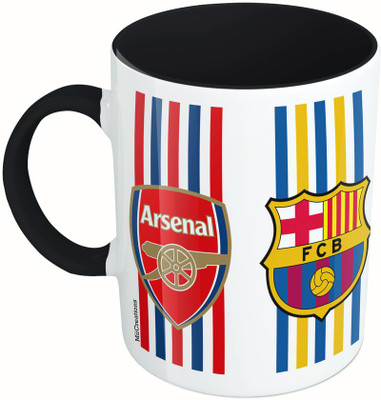 

MiiCreations Printed Two Tone Black And White Football Clubs Ceramic Mug(325 ml), Multicolor