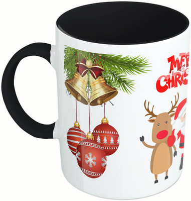

MiiCreations Printed Two Tone Black And White Merry Christmas Greetings Ceramic Mug(325 ml), Multicolor