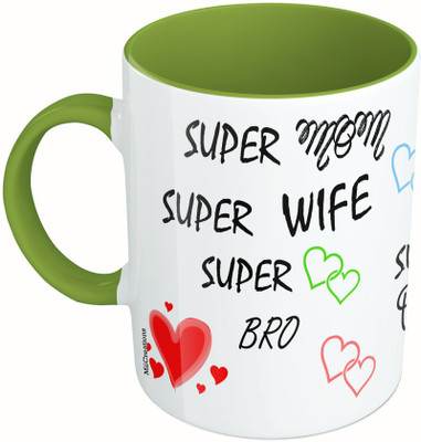

MiiCreations Printed Two Tone Green And White Family Love Collarge Ceramic Mug(325 ml), Multicolor