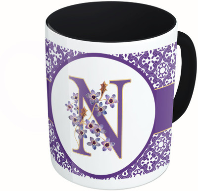 

MiiCreations Printed Two Tone Black And White Alphabet Letter "N" Ceramic Mug(325 ml), Multicolor